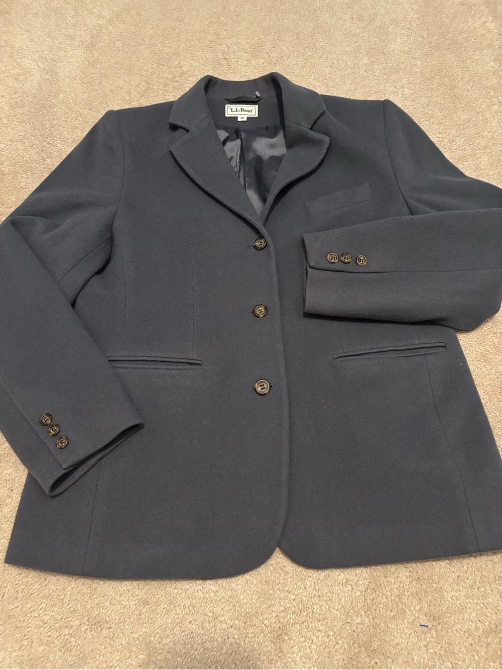 L.L. Bean Women's Size 10 Navy Cashmere Wool Blend Blazer Jacket EUC